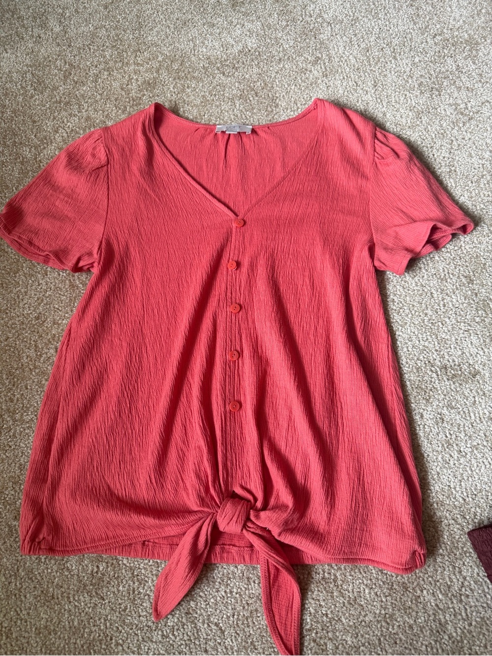 Loft XS Petite Coral Button-Front Tie-Hem Women’s Top